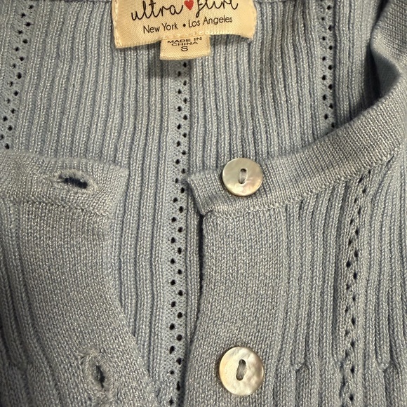 Ultra Pink Light Blue Ribbed Button-Front Cardigan - Picture 2 of 6